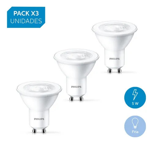 Bombilla Led Tipo Dicroico 5W Gu10 Luz Fria Pack x3