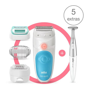 Depiladora Silk-Épil 5 Wet&Dry con 5 accesorios, incluida la perfiladora zona bikini